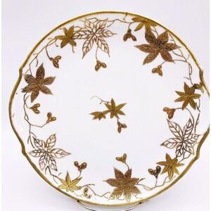 Vintage Japan Plate Hand Painted Gold Flowers Moriage Cake Plate Handles A142
